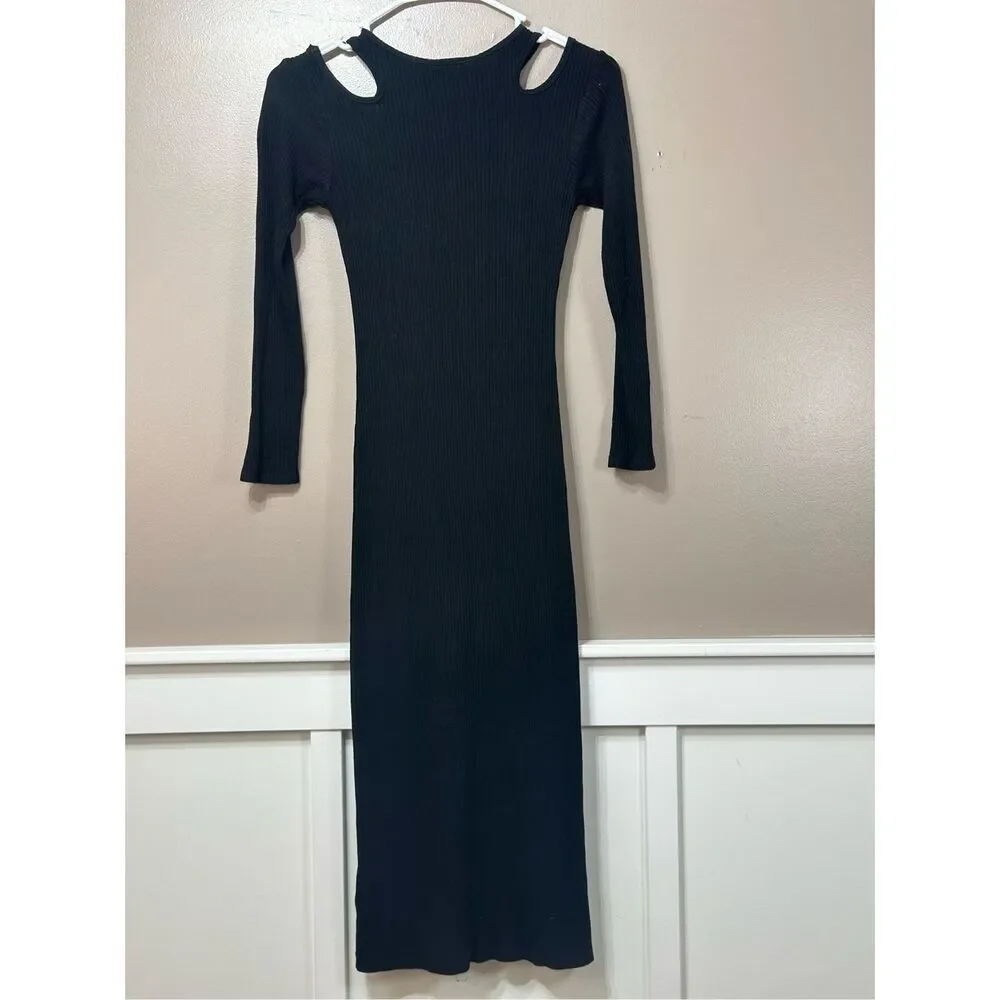 NWOT SIMON MILLER Space Rib-Knit Shoulder Cut Out Black Maxi Dress Women's XS